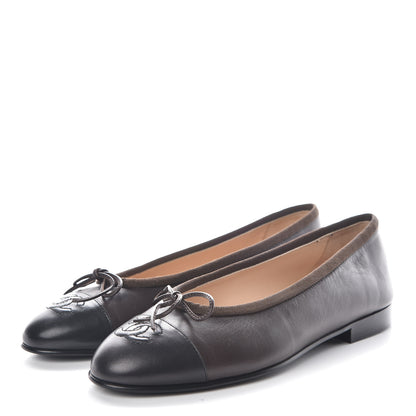 Chanel Lambskin CC Cap Toe Ballerina Flats 36 Brown Black 3 of 12