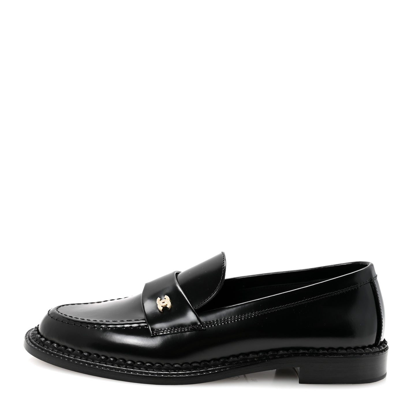 Shiny Calfskin Pearl CC Loafers 39 Black