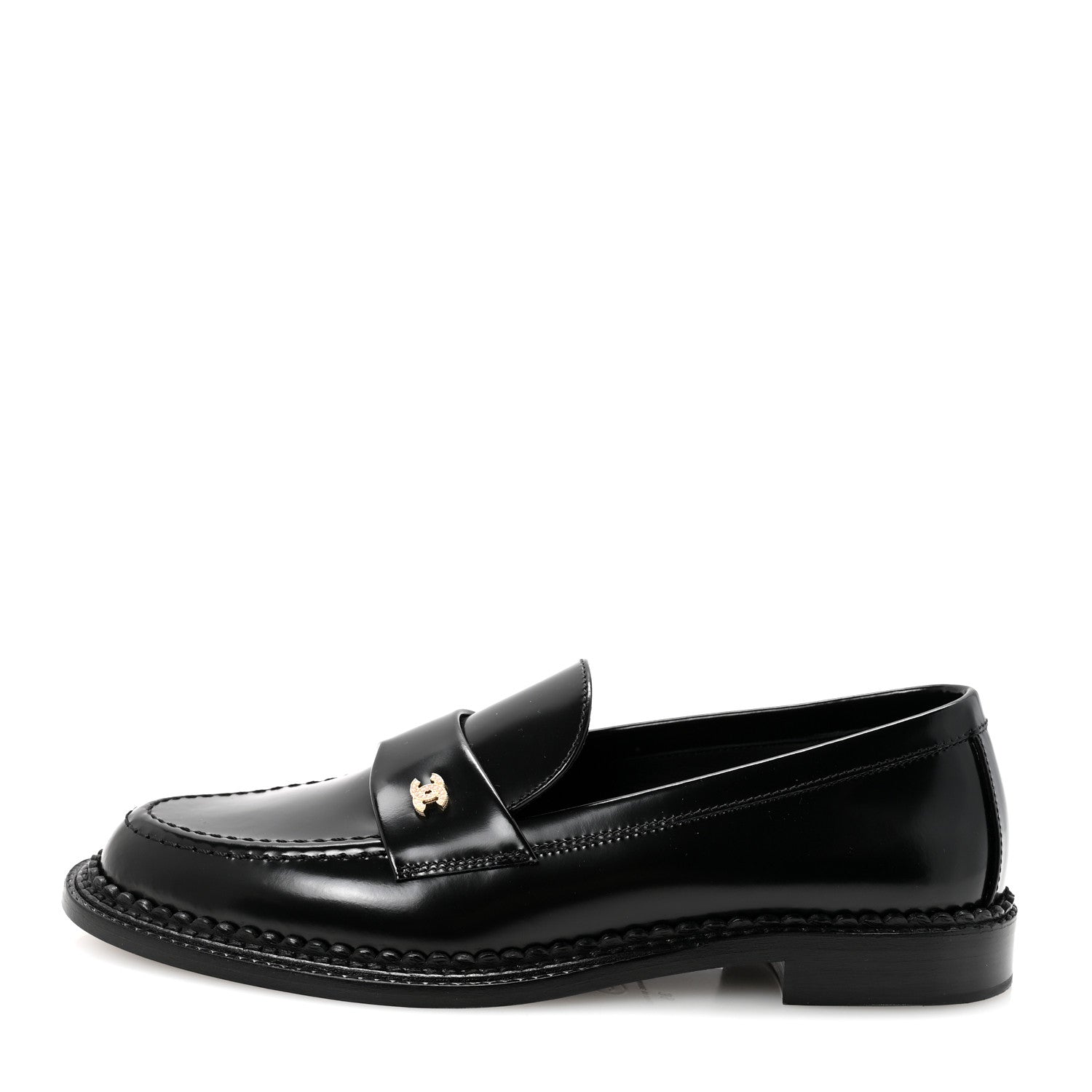 Chanel Shiny Calfskin Pearl CC Loafers 39 Black 1 of 10