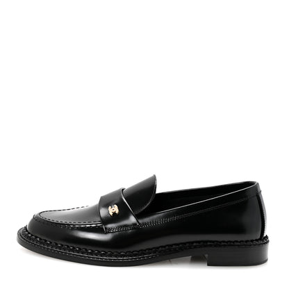Chanel Shiny Calfskin Pearl CC Loafers 39 Black 1 of 10