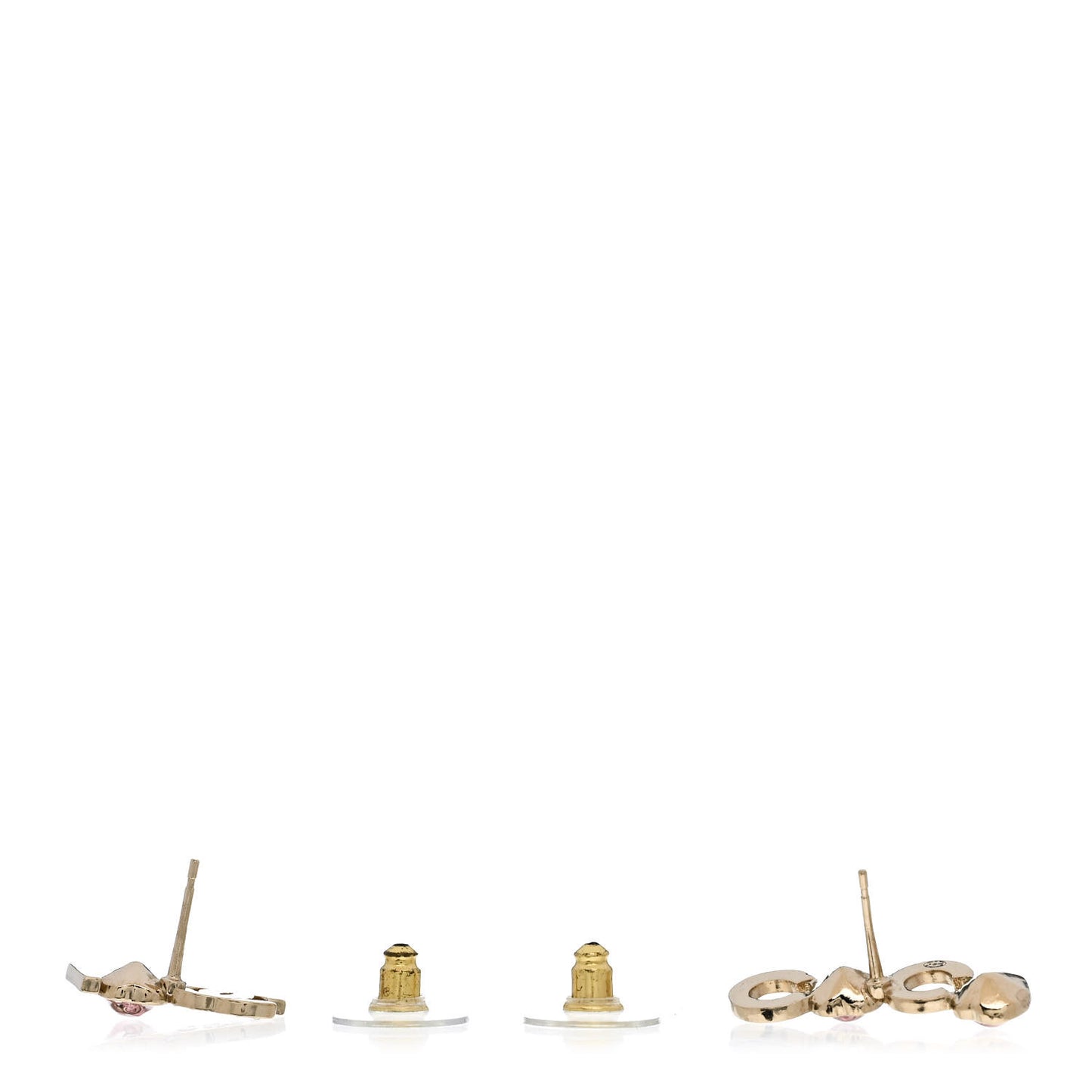 Metal Strass I Love Coco Heart Earrings Gold Pink