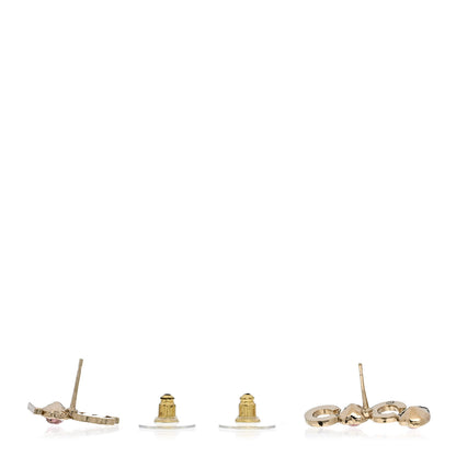 Chanel Metal Strass I Love Coco Heart Earrings Gold Pink 3 of 5