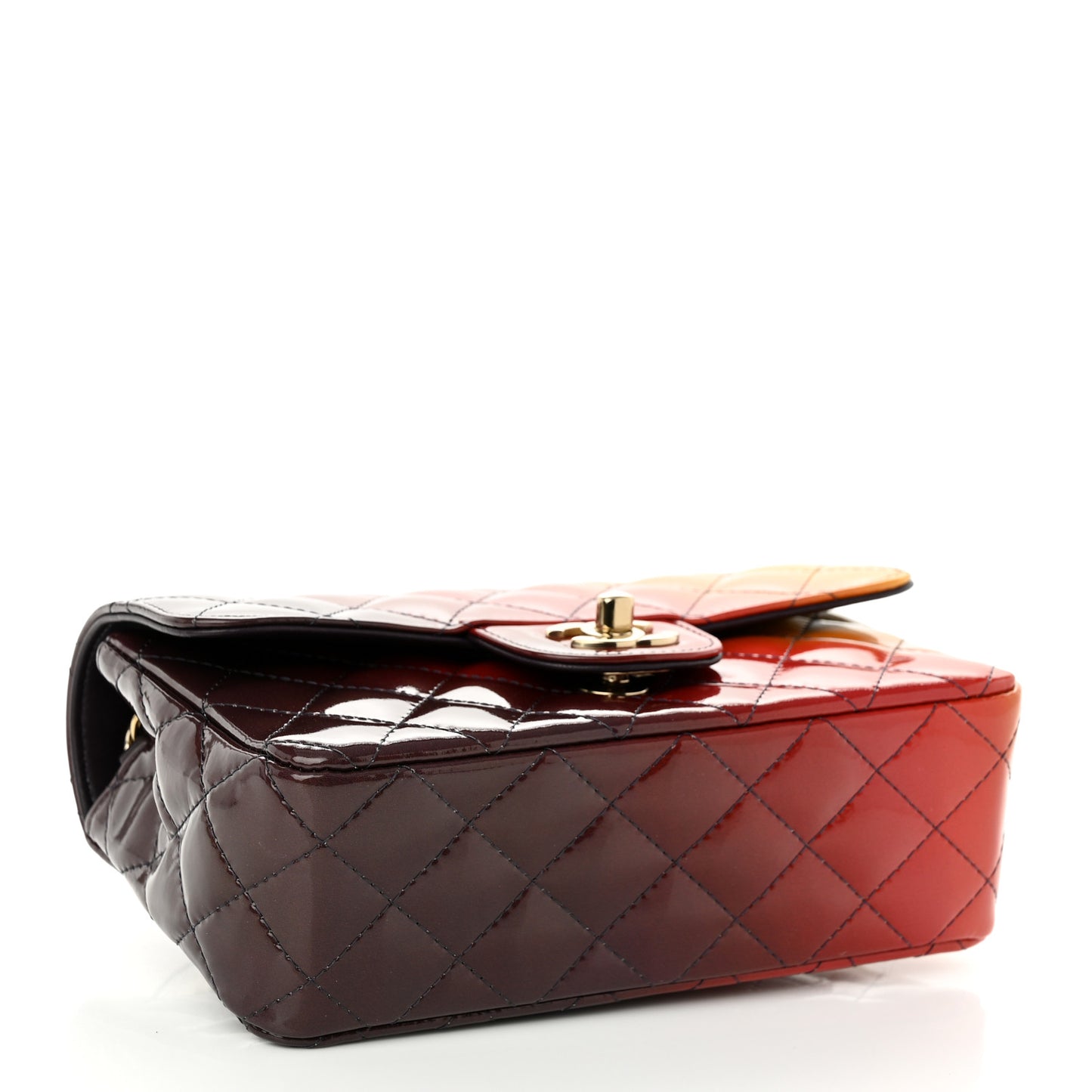 Shaded Patent Calfskin Quilted Mini Rectangular Flap Red Yellow Dark Purple