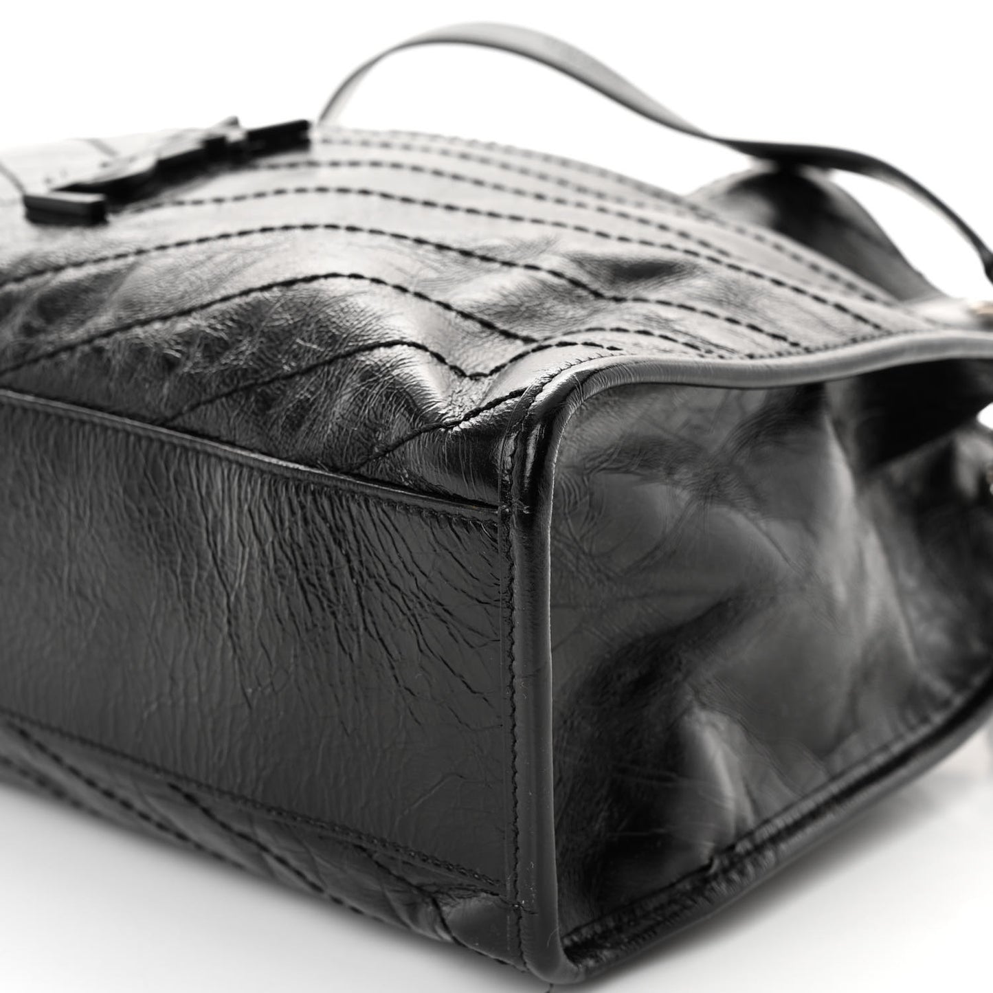 Crinkled Calfskin Matelasse Monogram Medium Niki Shopper Tote Black