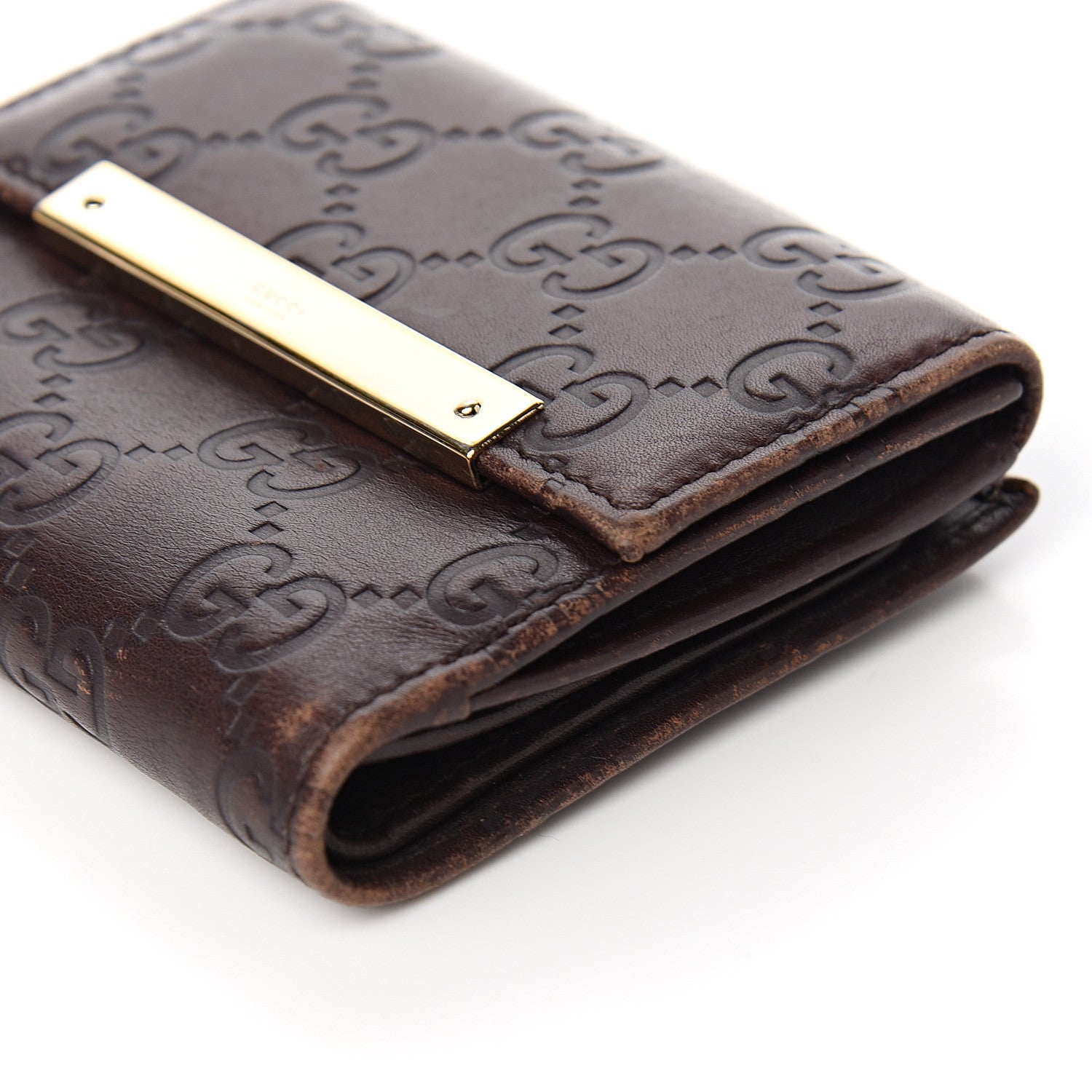 Gucci Guccissima Metal Bar French Flap Wallet Dark Chocolate 8 of 10