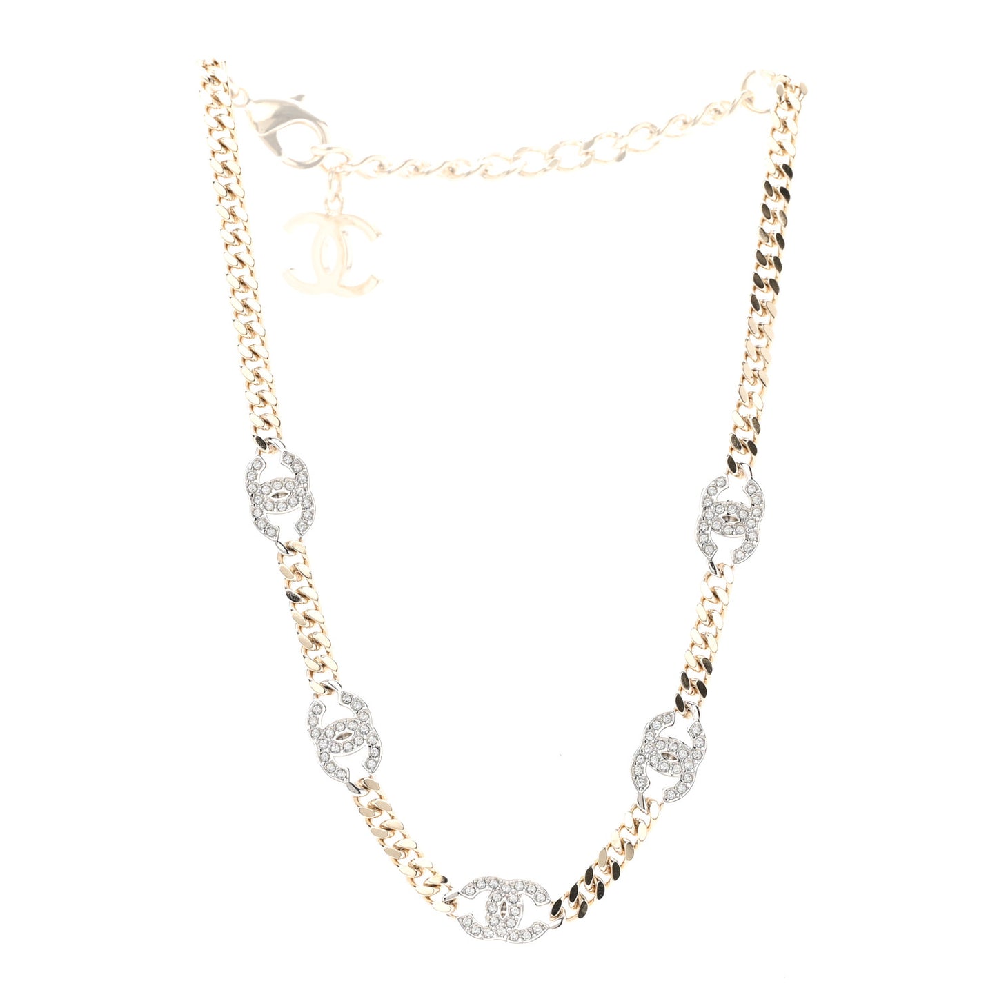 Crystal Chain CC Necklace Gold Silver
