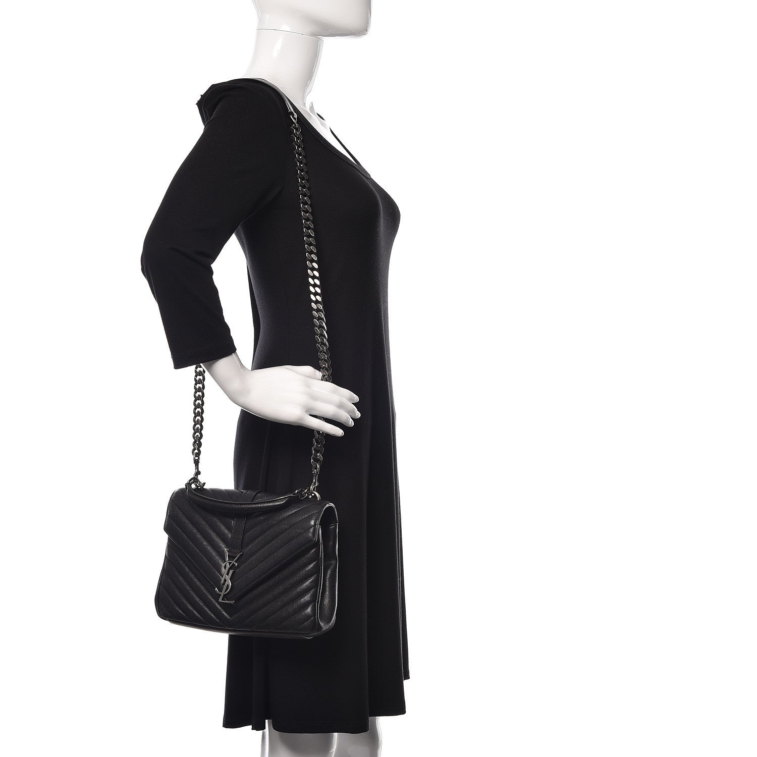 Saint Laurent Sheepskin Matelasse Chevron Monogram Medium College Bag Black 2 of 15
