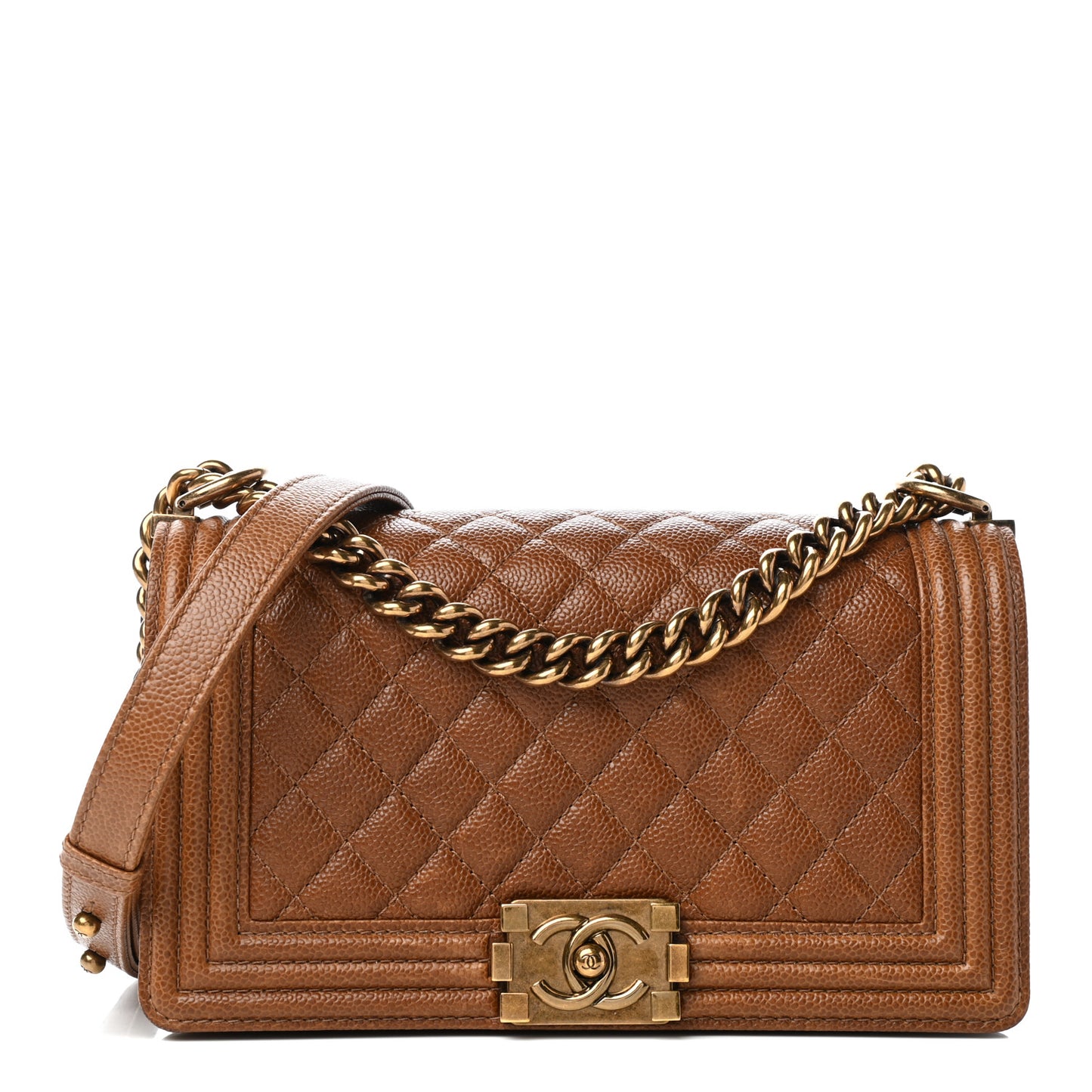 Caviar Quilted Medium Boy Flap Light Brown