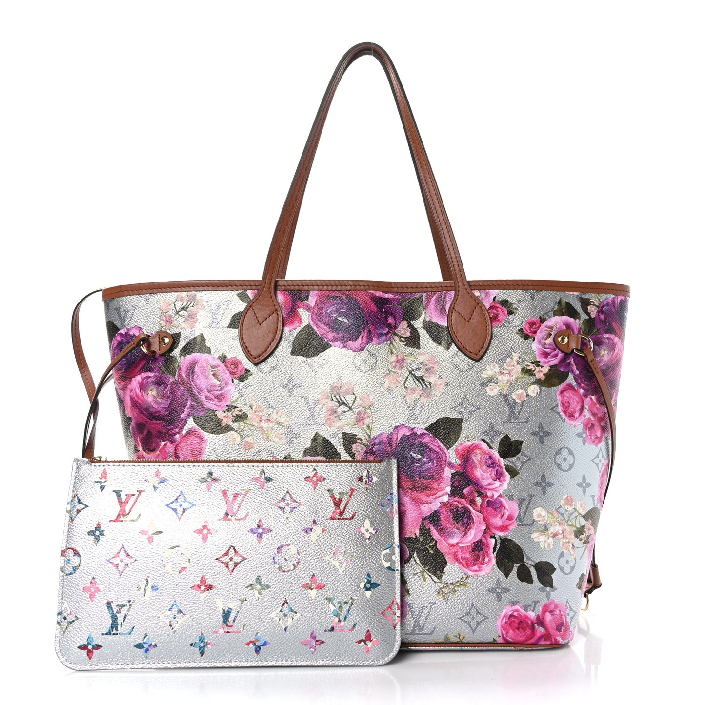 Metallic Monogram LV Garden Neverfull MM Silver