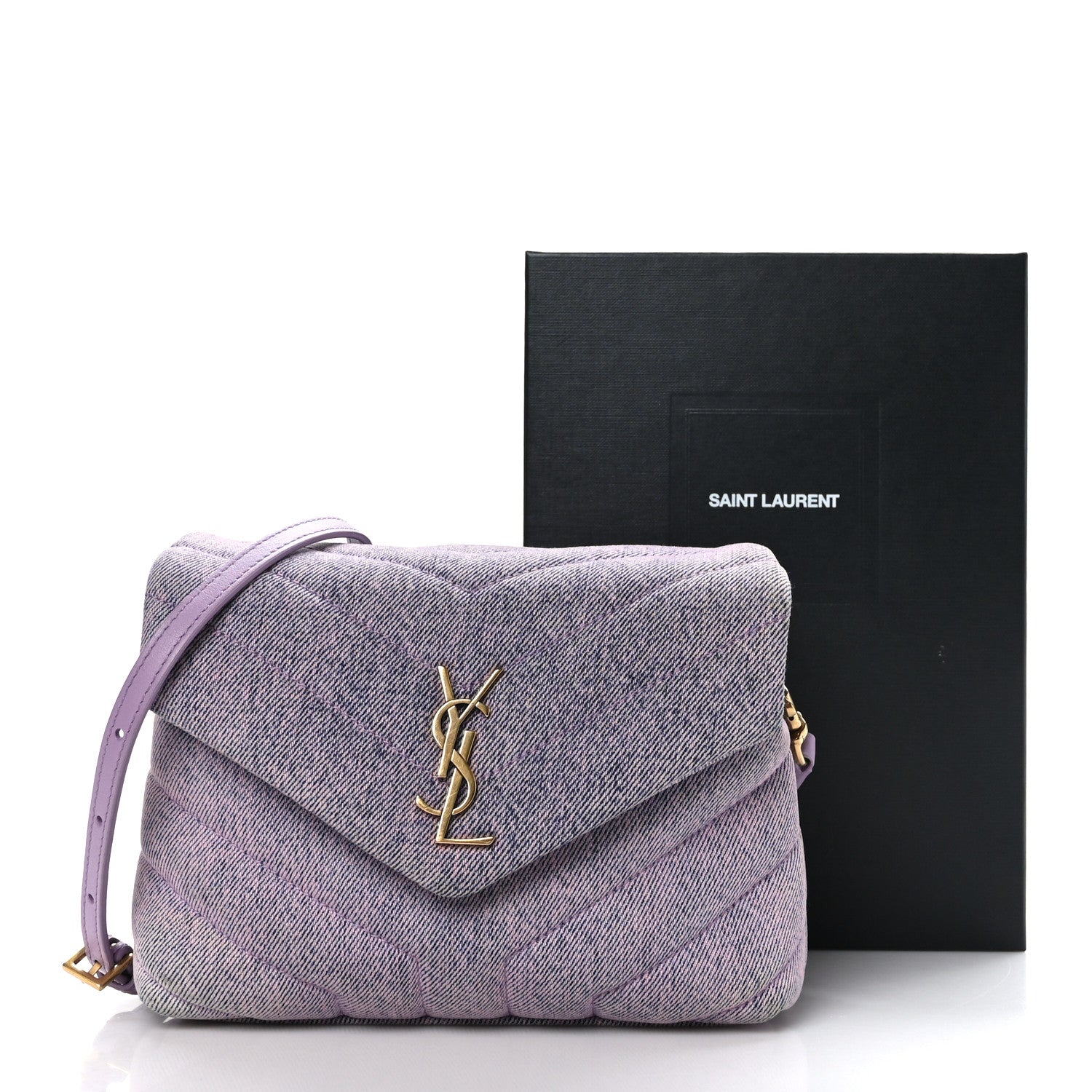 Saint Laurent Denim Y Quilted Monogram Toy Loulou Crossbody Bag Bleached Lilac 10 of 10