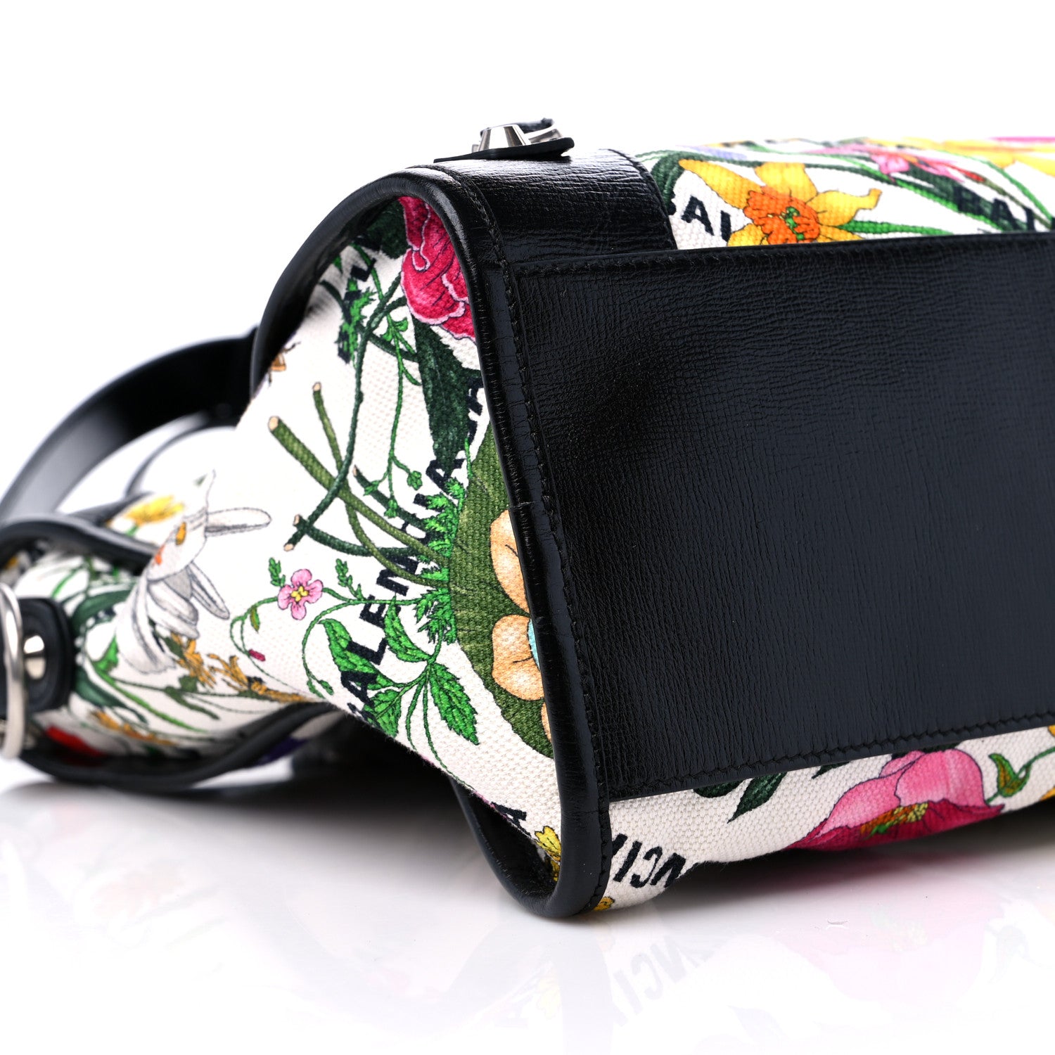 Balenciaga X GUCCI Canvas Azalea Calfskin Flora Logo Print Neo Classic Silver Hardware Medium City White Multicolor Black 9 of 11