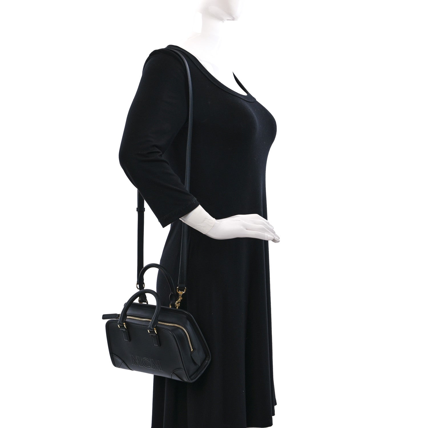 MCM Calfskin Mini Aren Boston Bag Black 2 of 9