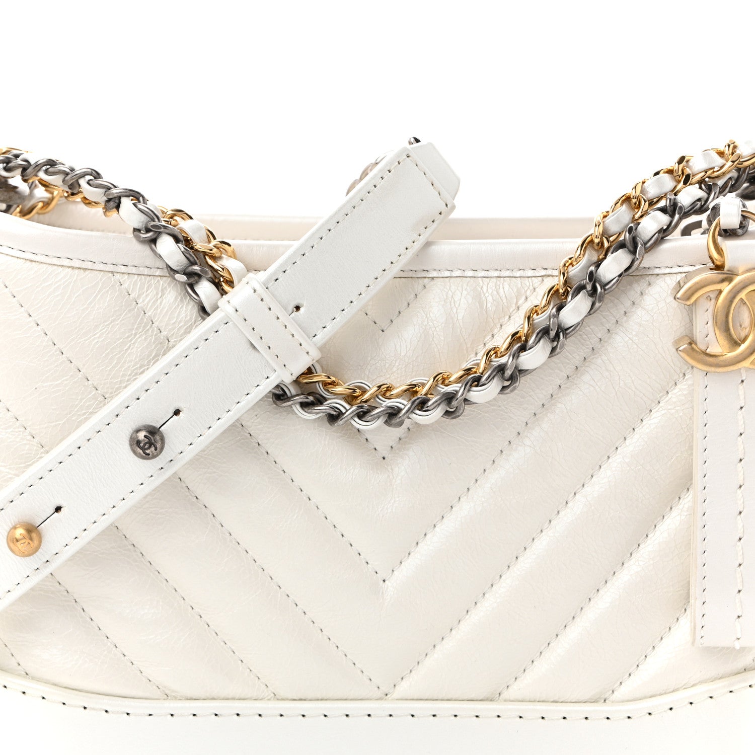 Chanel Iridescent Aged Calfskin Chevron Quilted Small Gabrielle Hobo White 8 of 11