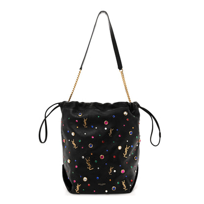 Saint Laurent Lambskin Charm Studded Teddy Drawstring Bag Black 1 of 11