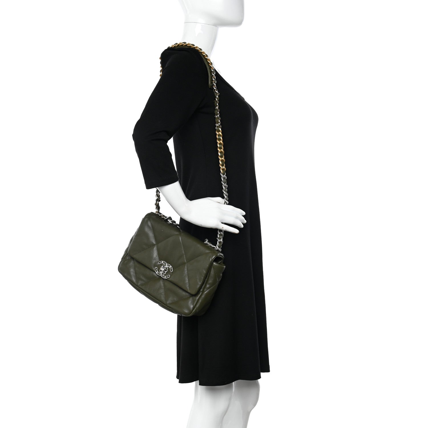 Chanel Lambskin Quilted Medium Chanel 19 Flap Khaki 2 of 11