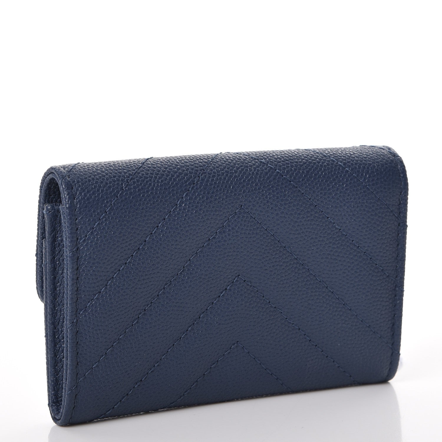 Chanel Caviar Chevron Quilted Card Holder Wallet Dark Blue 3 of 9