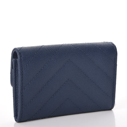 Chanel Caviar Chevron Quilted Card Holder Wallet Dark Blue 3 of 9