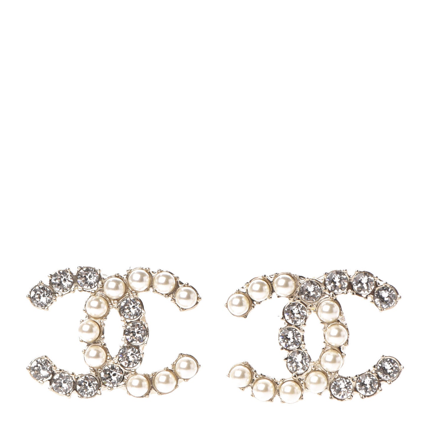 Crystal Pearl CC Dazzling Domino Earrings Gold