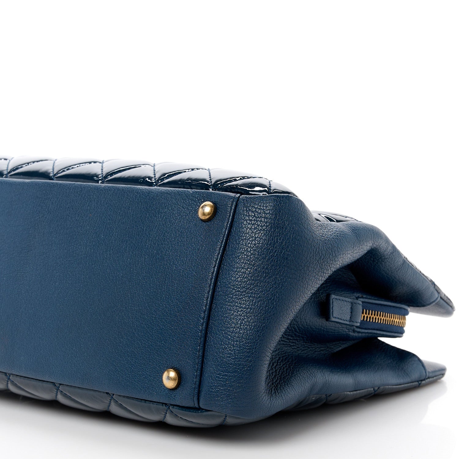 Chanel Patent Goatskin Quilted Small CC Eyelet Tote Blue 14 of 15