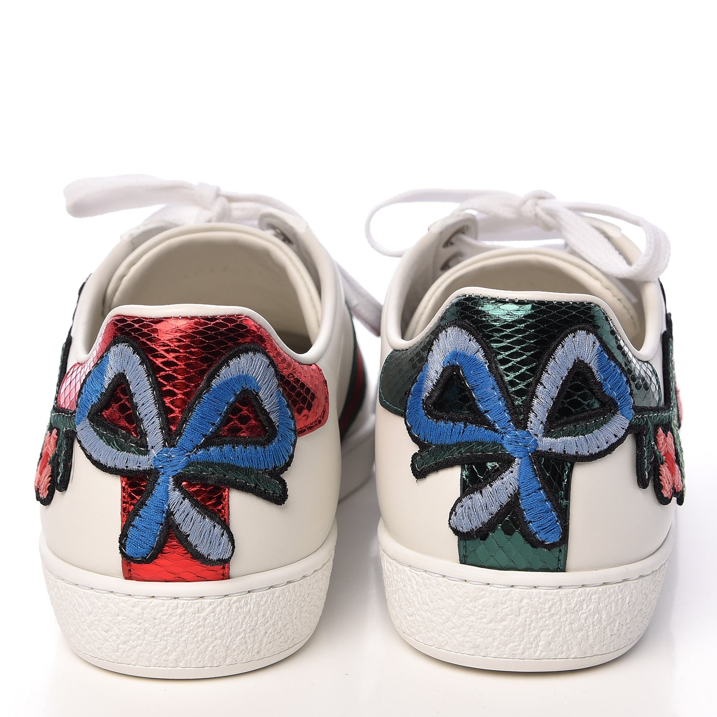 Calfskin Web Floral Embroidered Womens Ace Sneakers 37.5 White