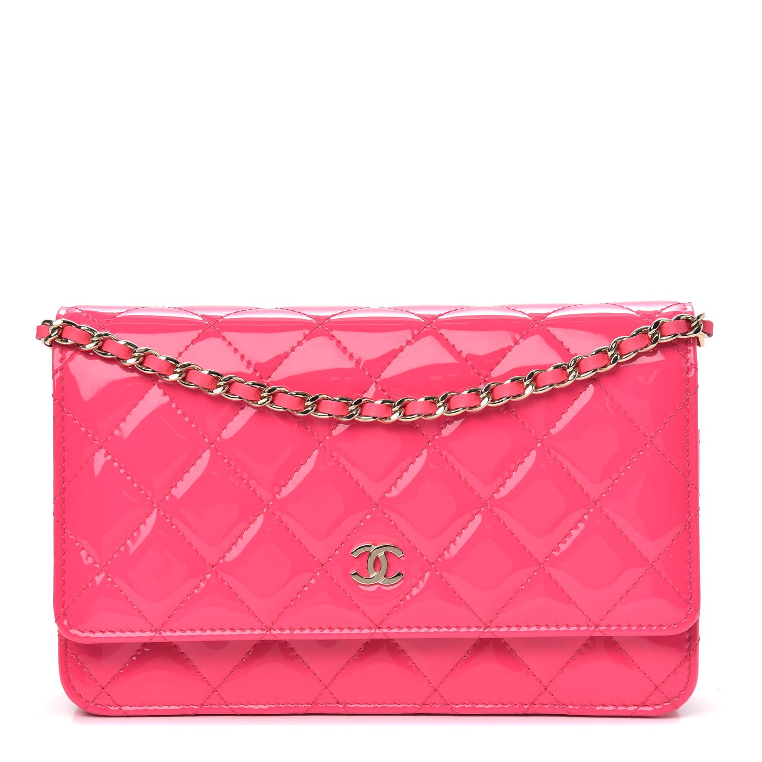 Chanel Patent Calfskin Quilted Wallet On Chain WOC Pink 1 of 11