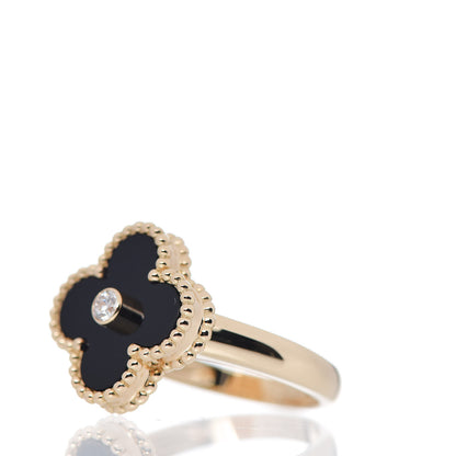 Van Cleef & Arpels 18K Yellow Gold Black Onyx Diamond Vintage Alhambra Ring 51 5.75 3 of 6