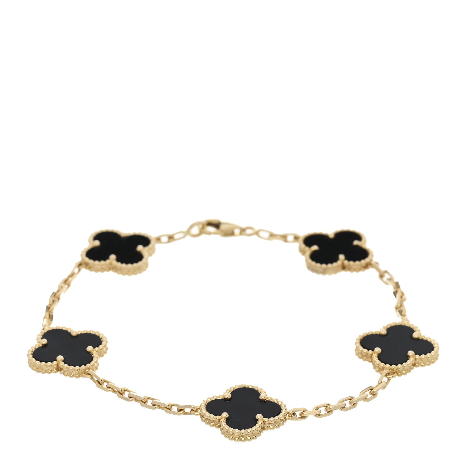 Van Cleef & Arpels 18K Yellow Gold Black Onyx 5 Motifs Vintage Alhambra Bracelet 1 of 5