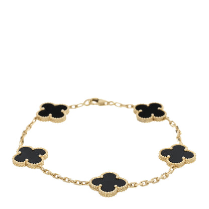 Van Cleef & Arpels 18K Yellow Gold Black Onyx 5 Motifs Vintage Alhambra Bracelet 1 of 5