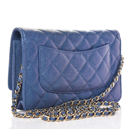 Chanel Iridescent Caviar Quilted Wallet On Chain WOC Dark Blue 3 of 9