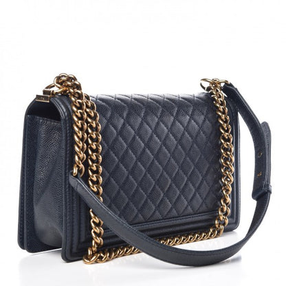 Chanel Caviar Quilted New Medium Boy Flap Dark Navy Blue 3 of 8