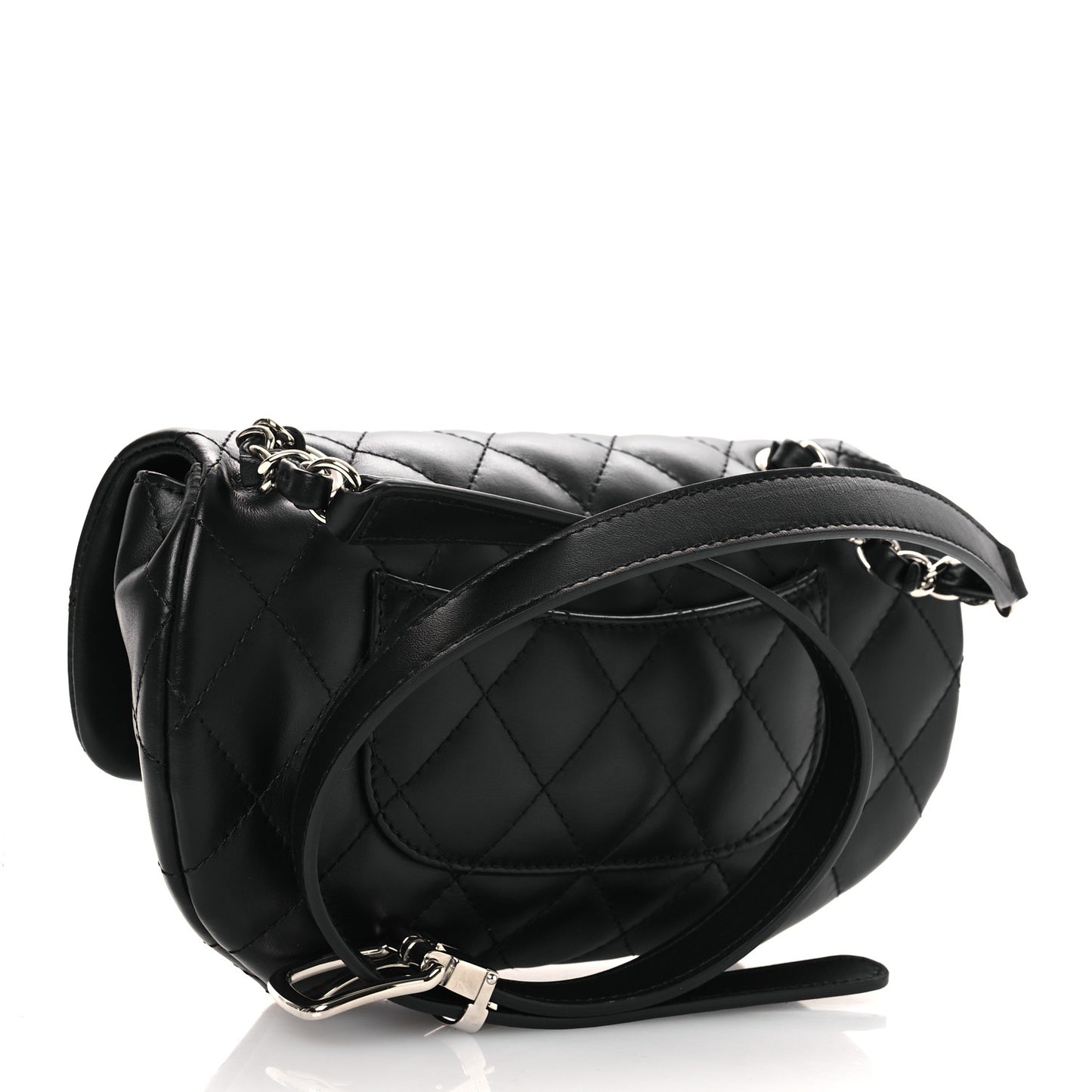 Calfskin Quilted CC Uniform Flap Belt Bag Black