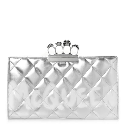 Alexander McQueen Metallic Calfskin Quilted Four Ring Knuckle Flat Clutch Silver 1 of 10