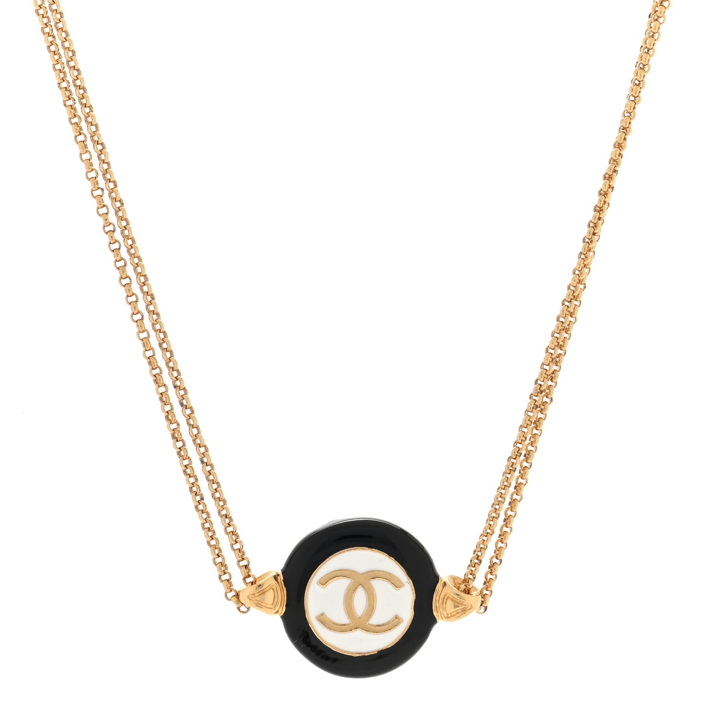 CC Medallion Choker Chain Necklace Gold Black White