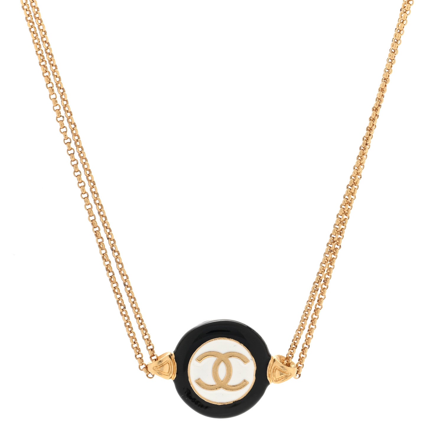 Chanel CC Medallion Choker Chain Necklace Gold Black White 1 of 4