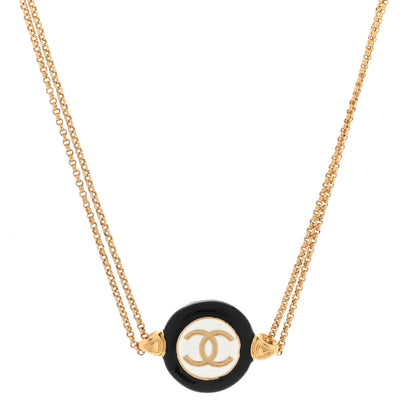 Chanel CC Medallion Choker Chain Necklace Gold Black White 1 of 4