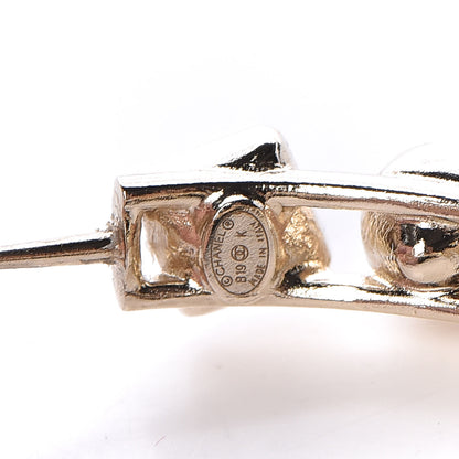 Chanel Glass Pearl Strass Snowfall Hoop Earrings Gold 6 of 7