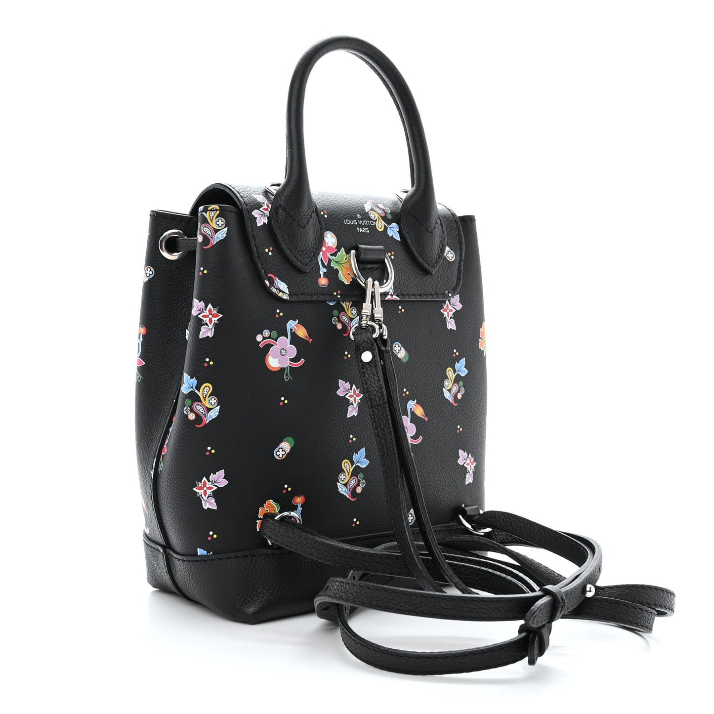 Calfskin Flower Lockme Mini Backpack Black Multicolor
