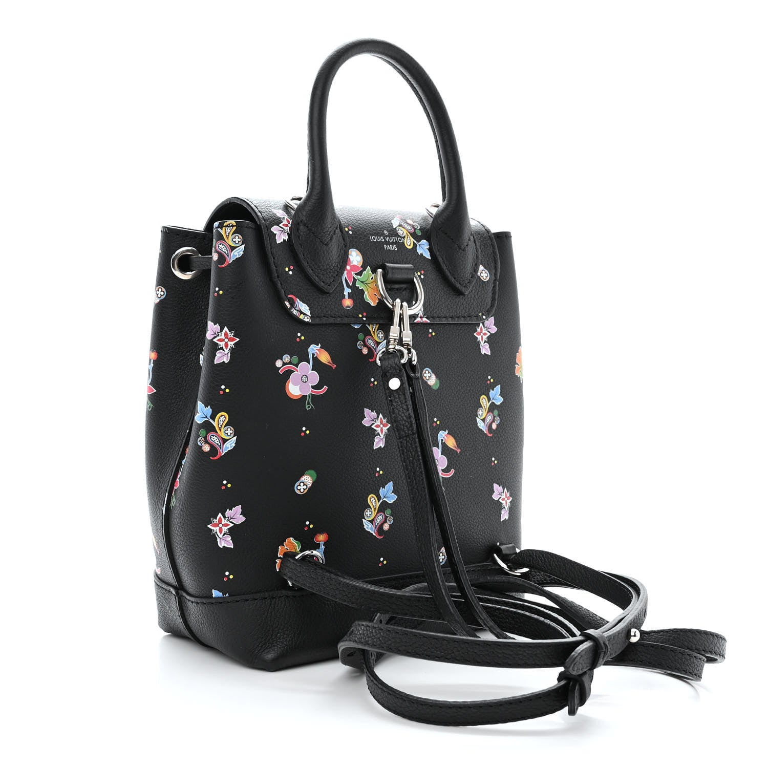 Louis Vuitton Calfskin Flower Lockme Mini Backpack Black Multicolor 3 of 12