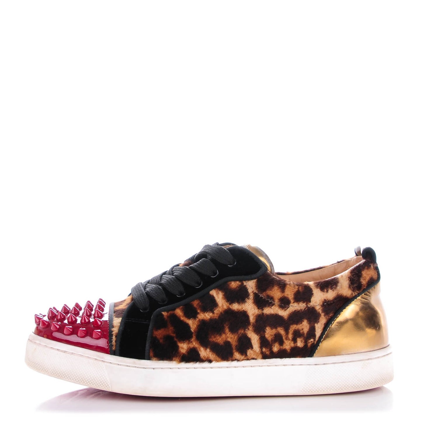 Canvas Leopard Print Louis Junior Spikes Flat Sneakers 36 Red