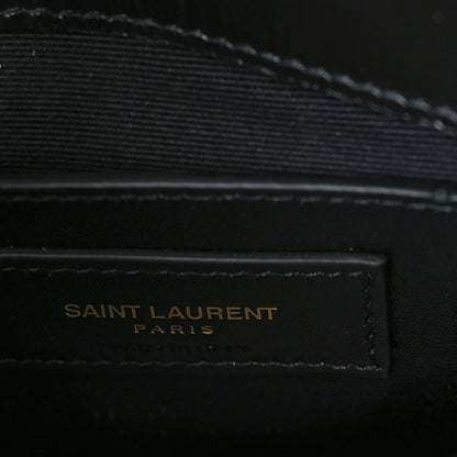 Saint Laurent Cracked Shiny Calfskin Matelasse Chevron Monogram Medium College Bag Black 6 of 9