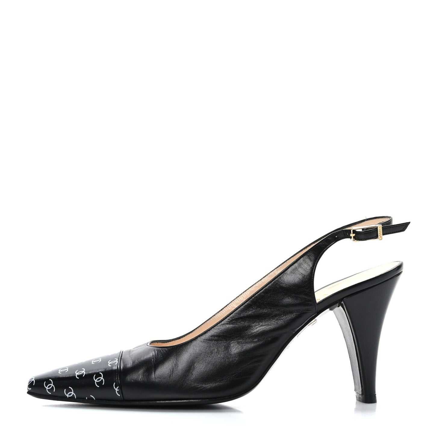 Lambskin Printed CC Cap Toe Slingback Pumps 38 Black