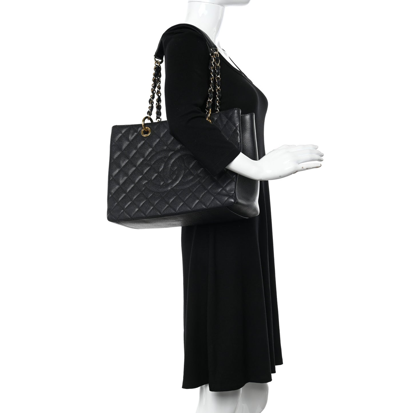 Caviar Quilted Grand Shopping Tote GST Black