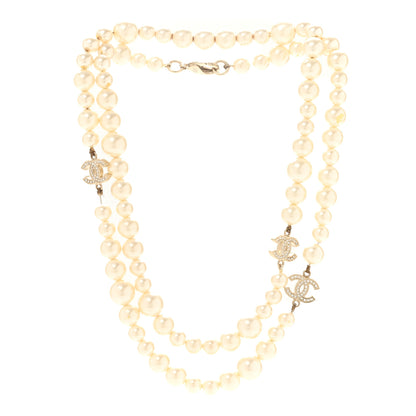 Chanel Graduated Pearl Crystal CC Long Necklace Light Gold 3 of 6