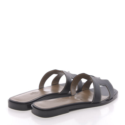 Hermes Box Calfskin Oran Sandals 35 Black 4 of 9
