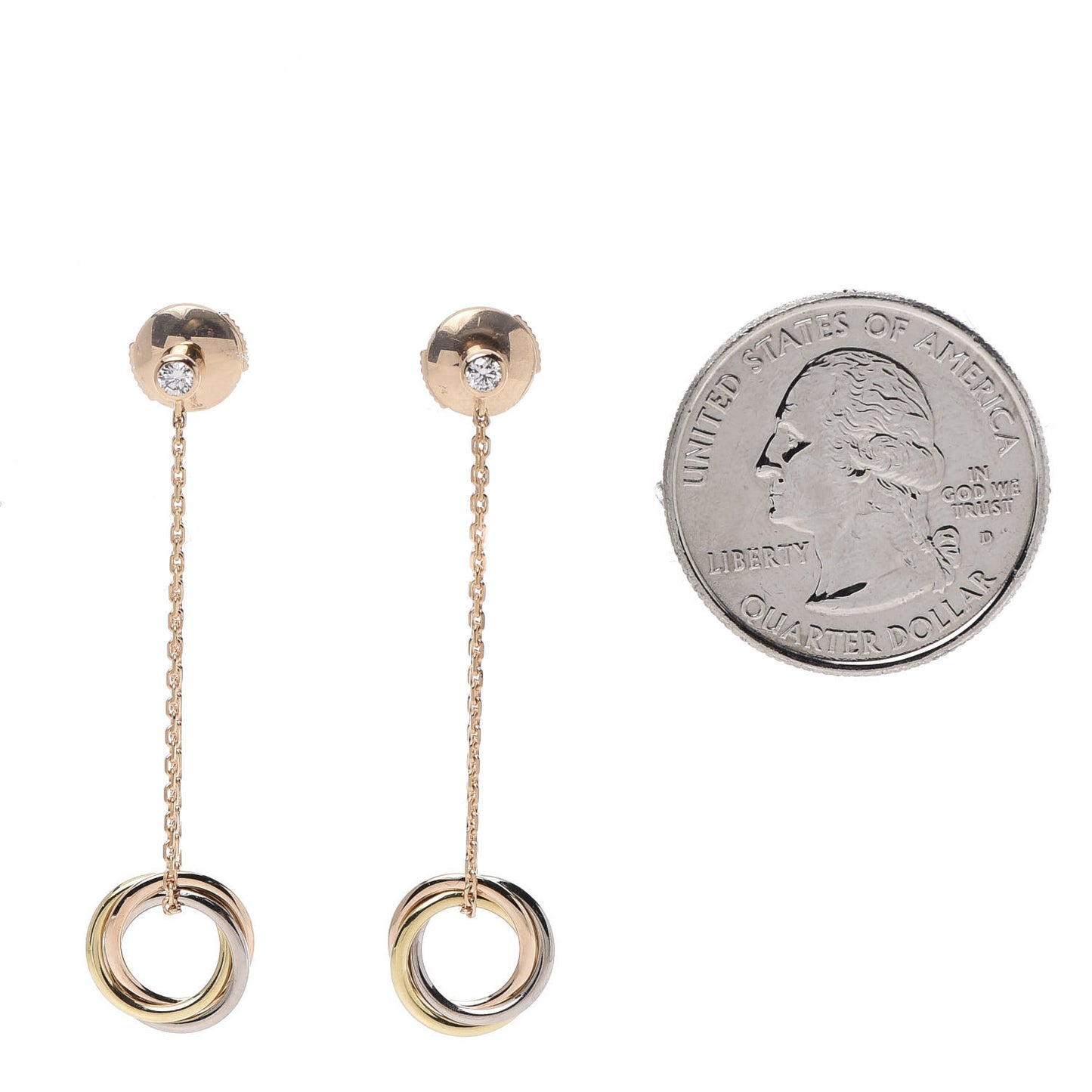 18K Pink Yellow White Gold Diamond Small Trinity Drop Earrings