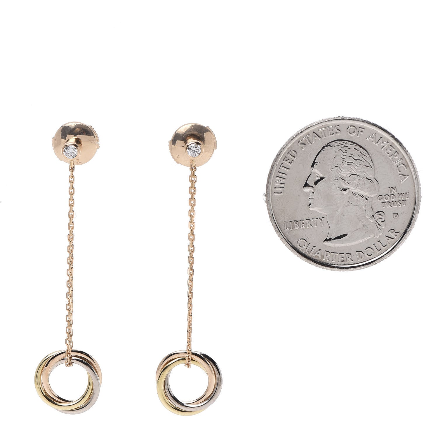 Cartier 18K Pink Yellow White Gold Diamond Small Trinity Drop Earrings 2 of 5