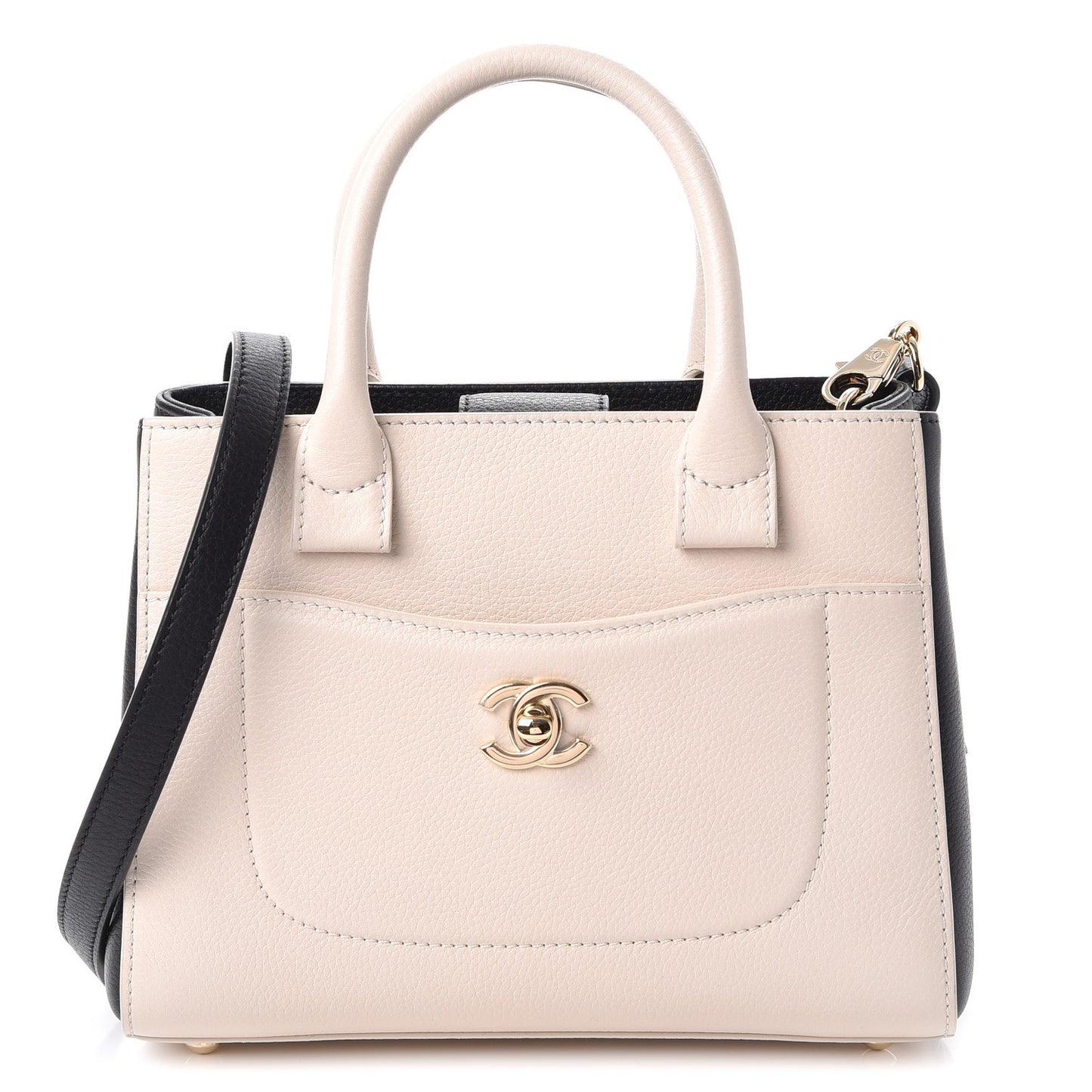 Grained Calfskin Mini Bi-Color Neo Executive Shopper Tote White Black