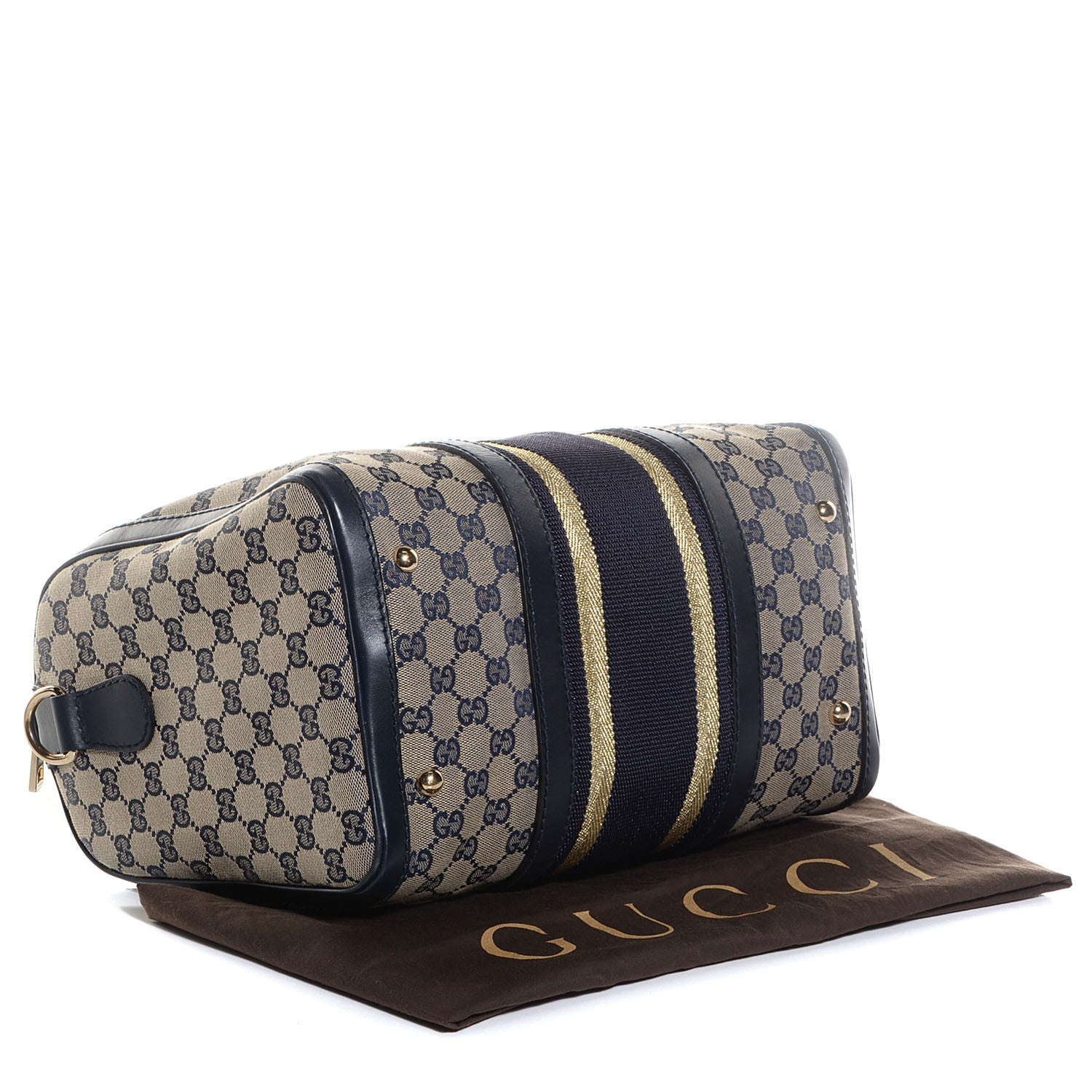 Gucci Monogram Vintage Web Medium Boston Navy 4 of 7