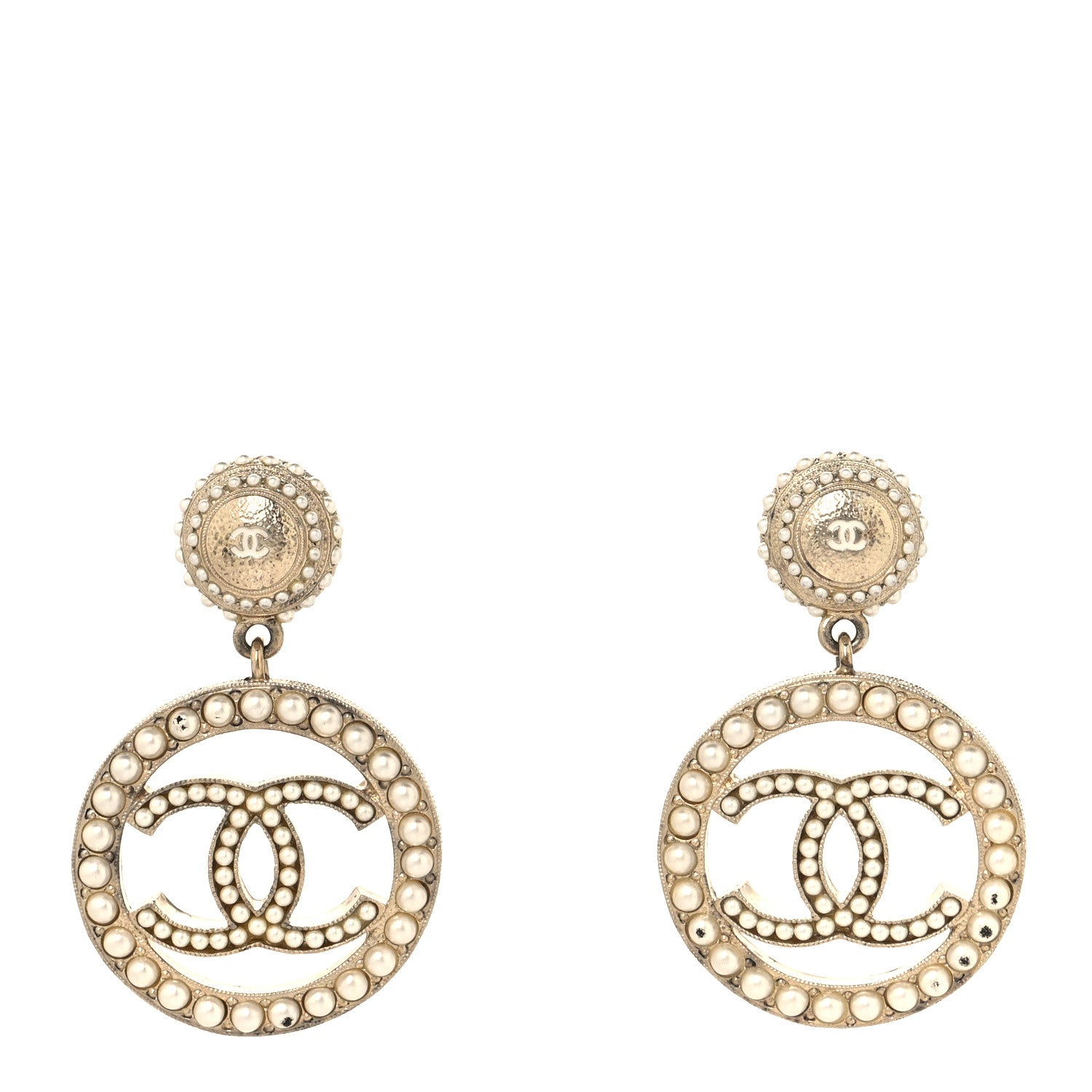 Chanel Pearl CC Drop Earrings Light Gold 1 of 12