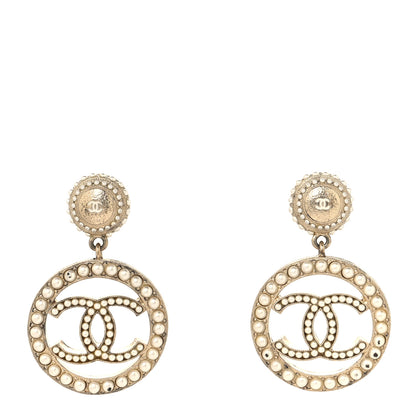 Chanel Pearl CC Drop Earrings Light Gold 1 of 12